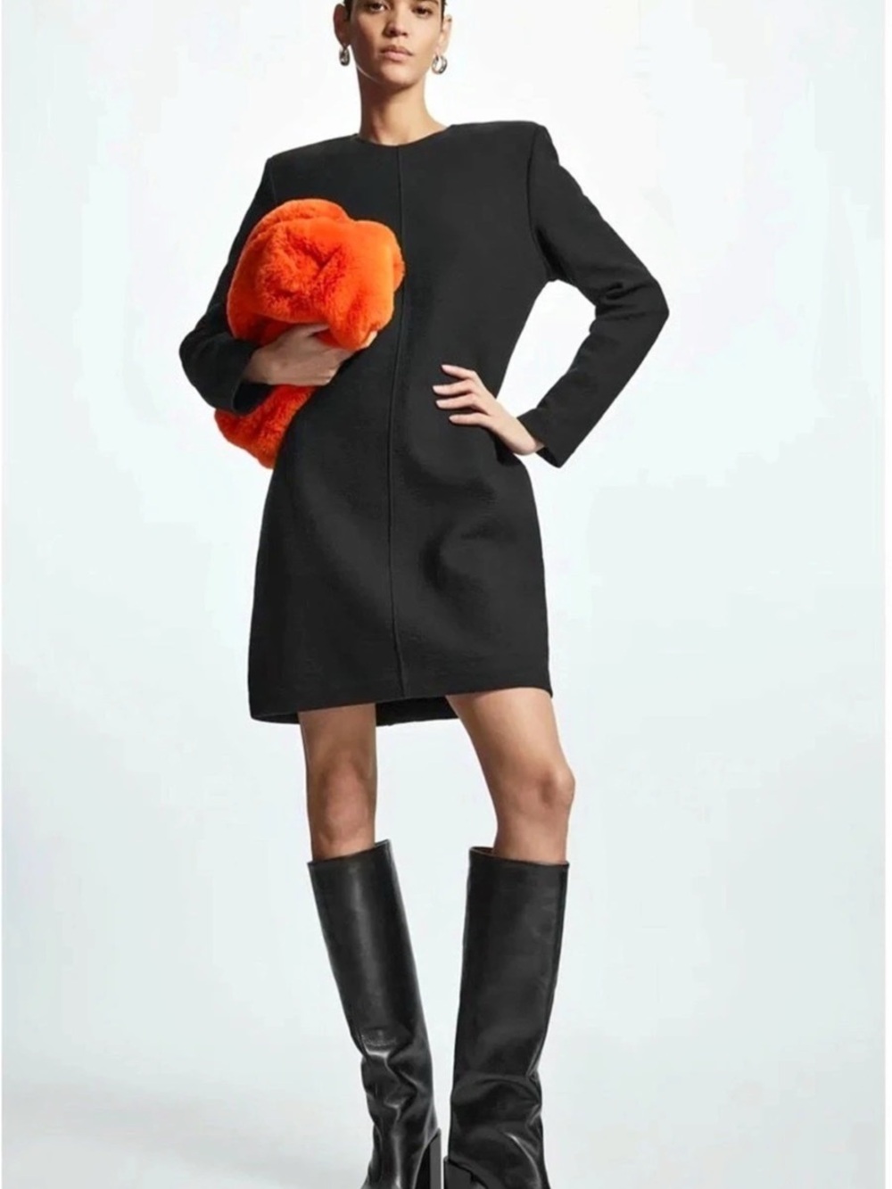 COS Black Minimalist Long-Sleeved Knee-Length Dress Size Medium